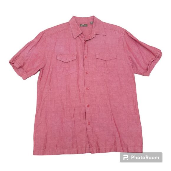 Cafe Luna Linen Cotton Blend Summer Button Down Shirt Short Sleeve Red Size M - Picture 1 of 7